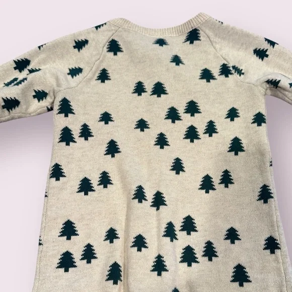 Carter's Baby Cream Knit Sweater Romper with Christmas Tree Print Size 9 Months - Picture 7 of 8